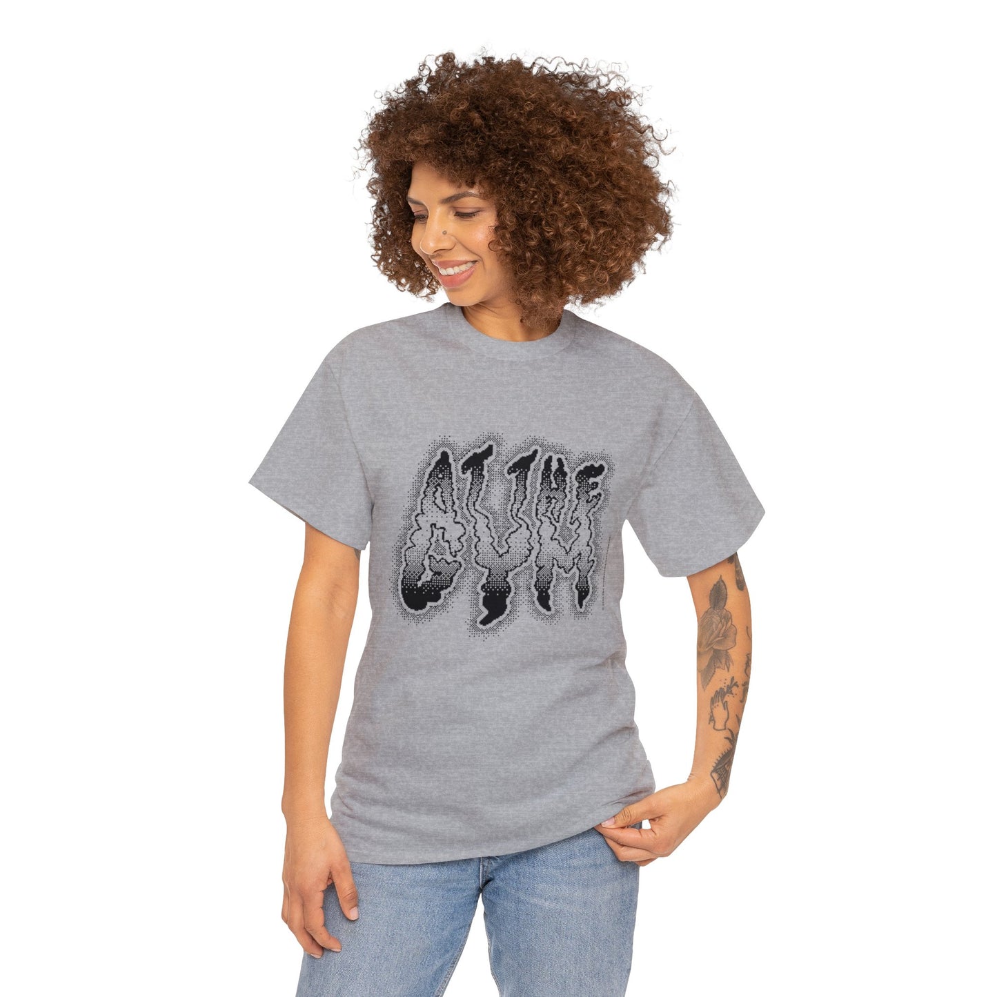 At The Gym | Halftone Pixel T-Shirt | White/Black Print