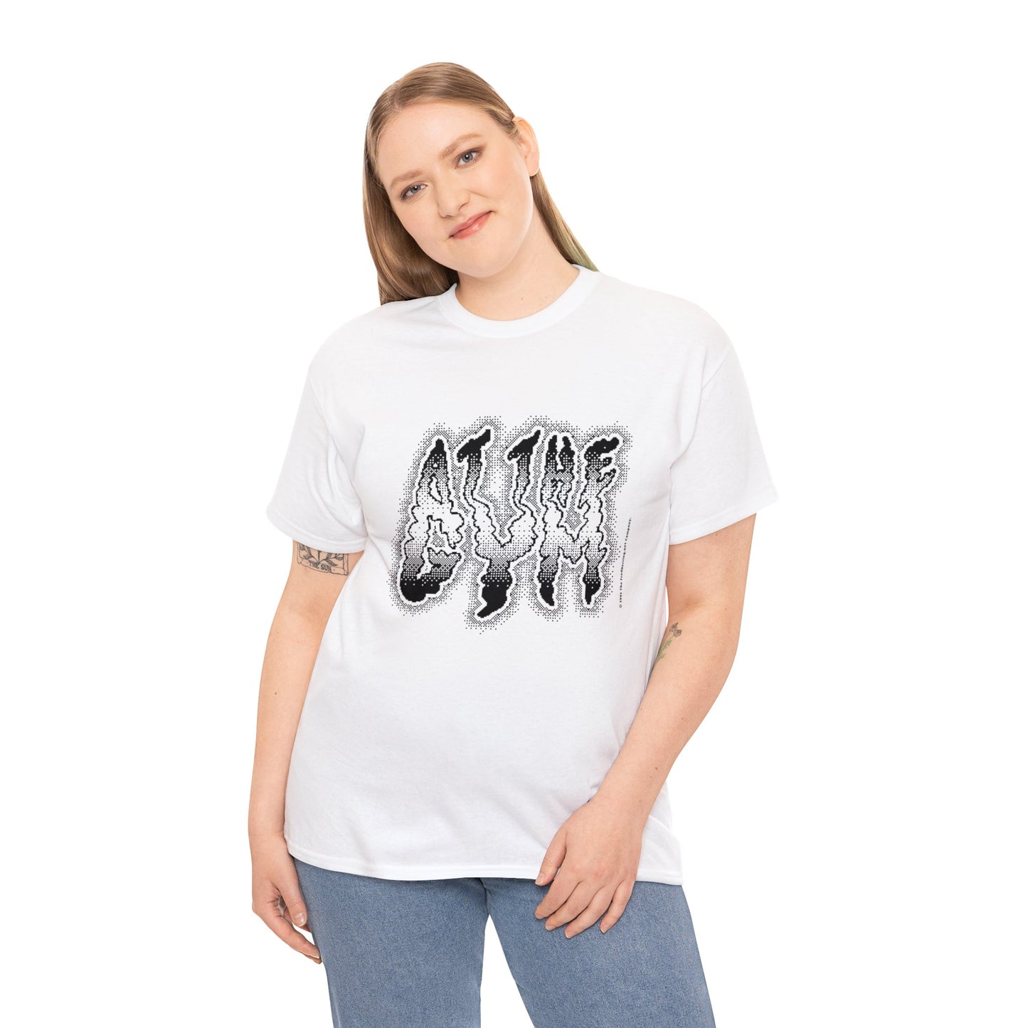 At The Gym | Halftone Pixel T-Shirt | White/Black Print