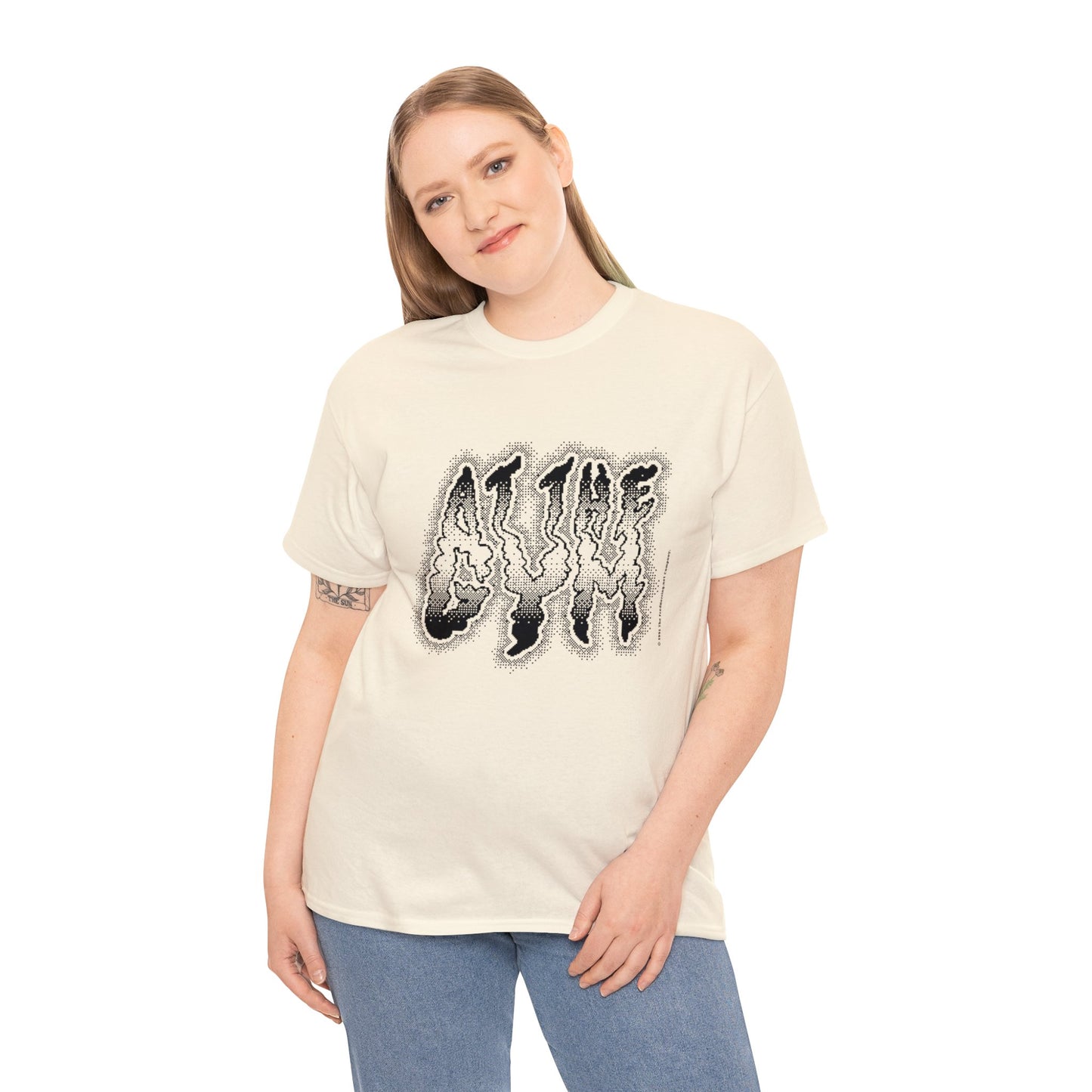 At The Gym | Halftone Pixel T-Shirt | White/Black Print