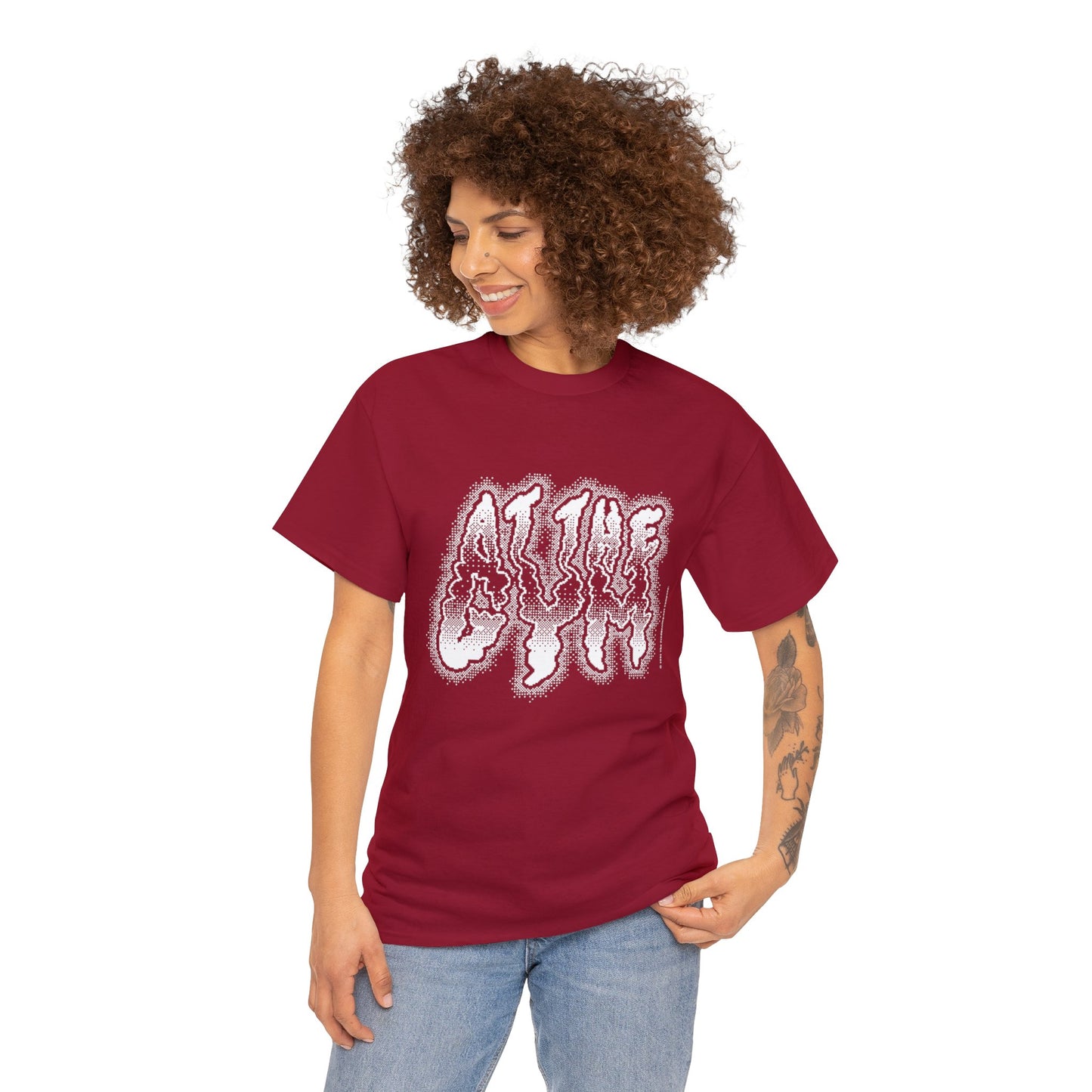 At The Gym | Halftone Pixel T-Shirt | White/Black Print