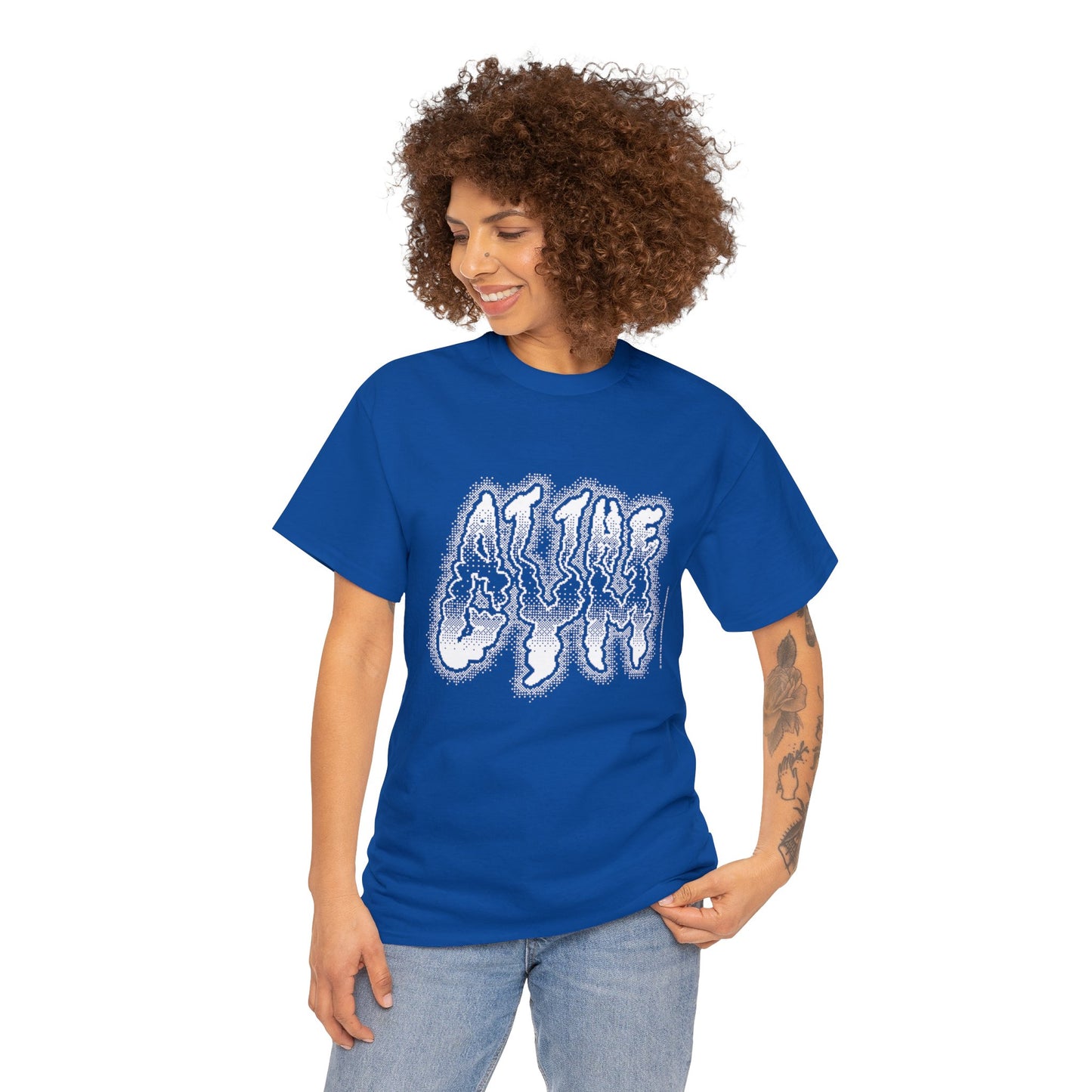 At The Gym | Halftone Pixel T-Shirt | White/Black Print
