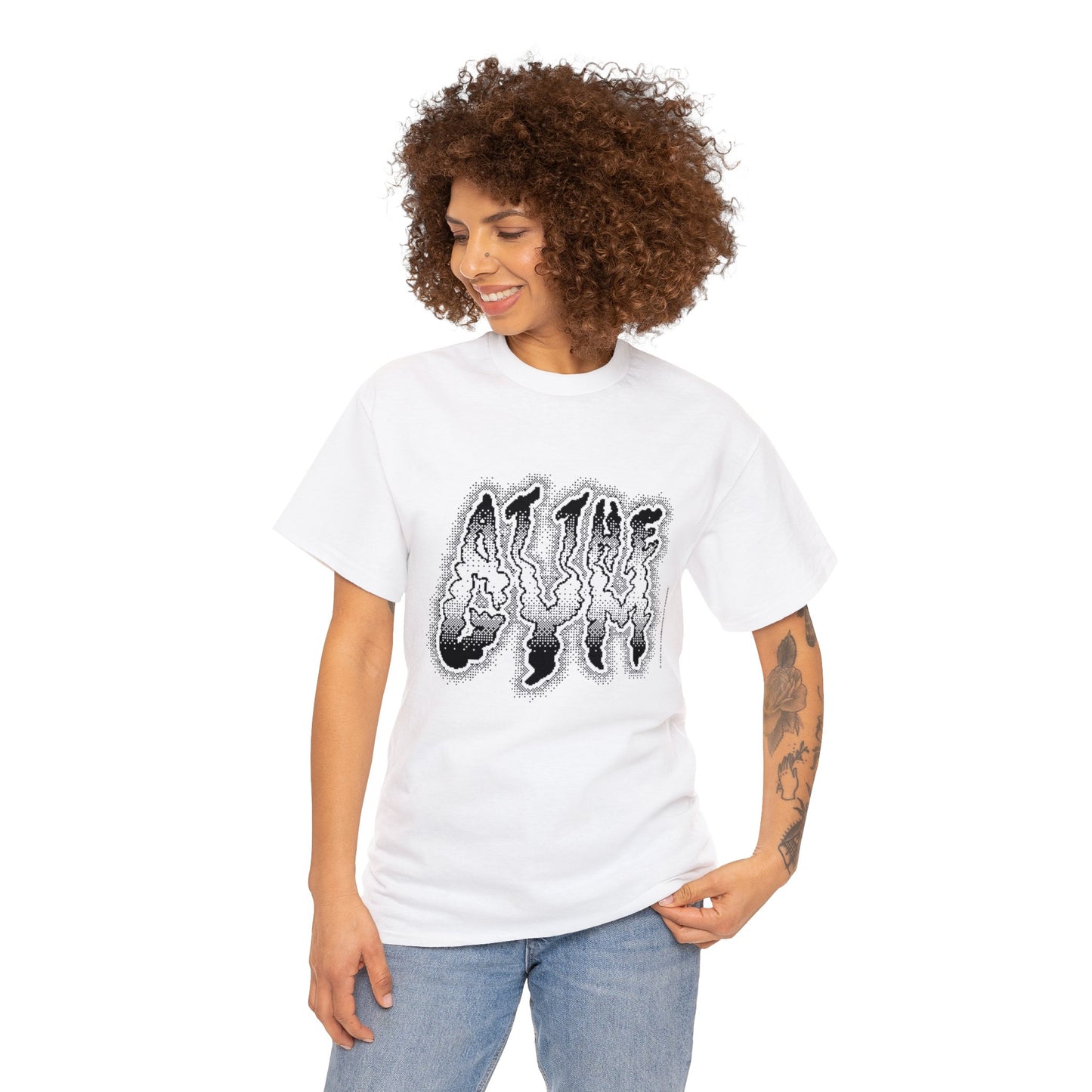 At The Gym | Halftone Pixel T-Shirt | White/Black Print