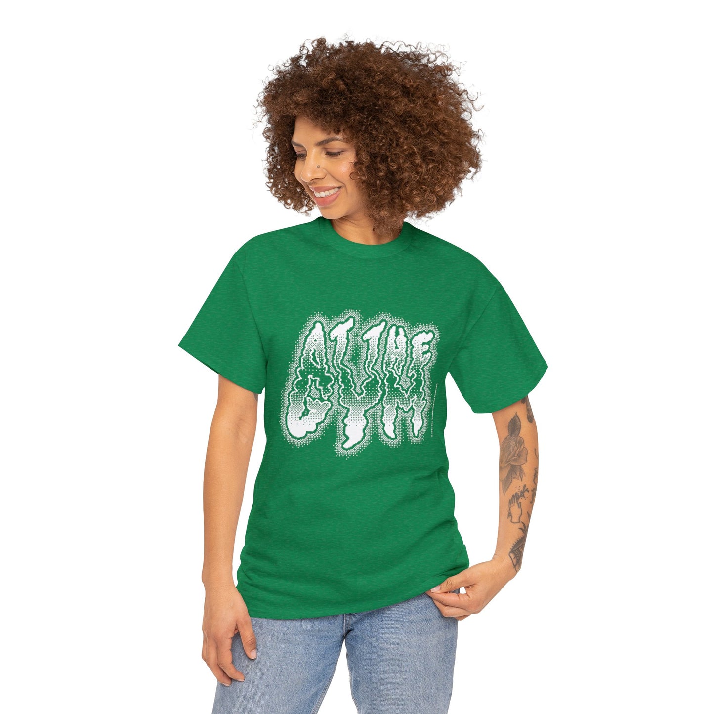 At The Gym | Halftone Pixel T-Shirt | White/Black Print