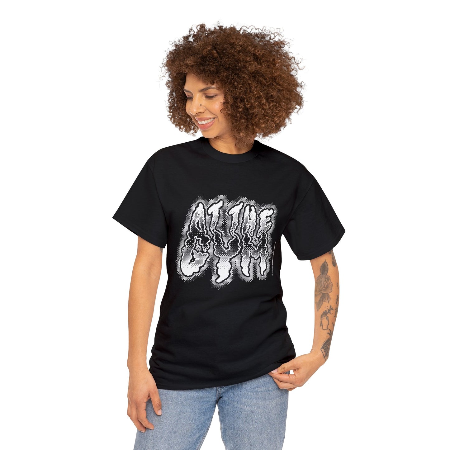 At The Gym | Halftone Pixel T-Shirt | White/Black Print