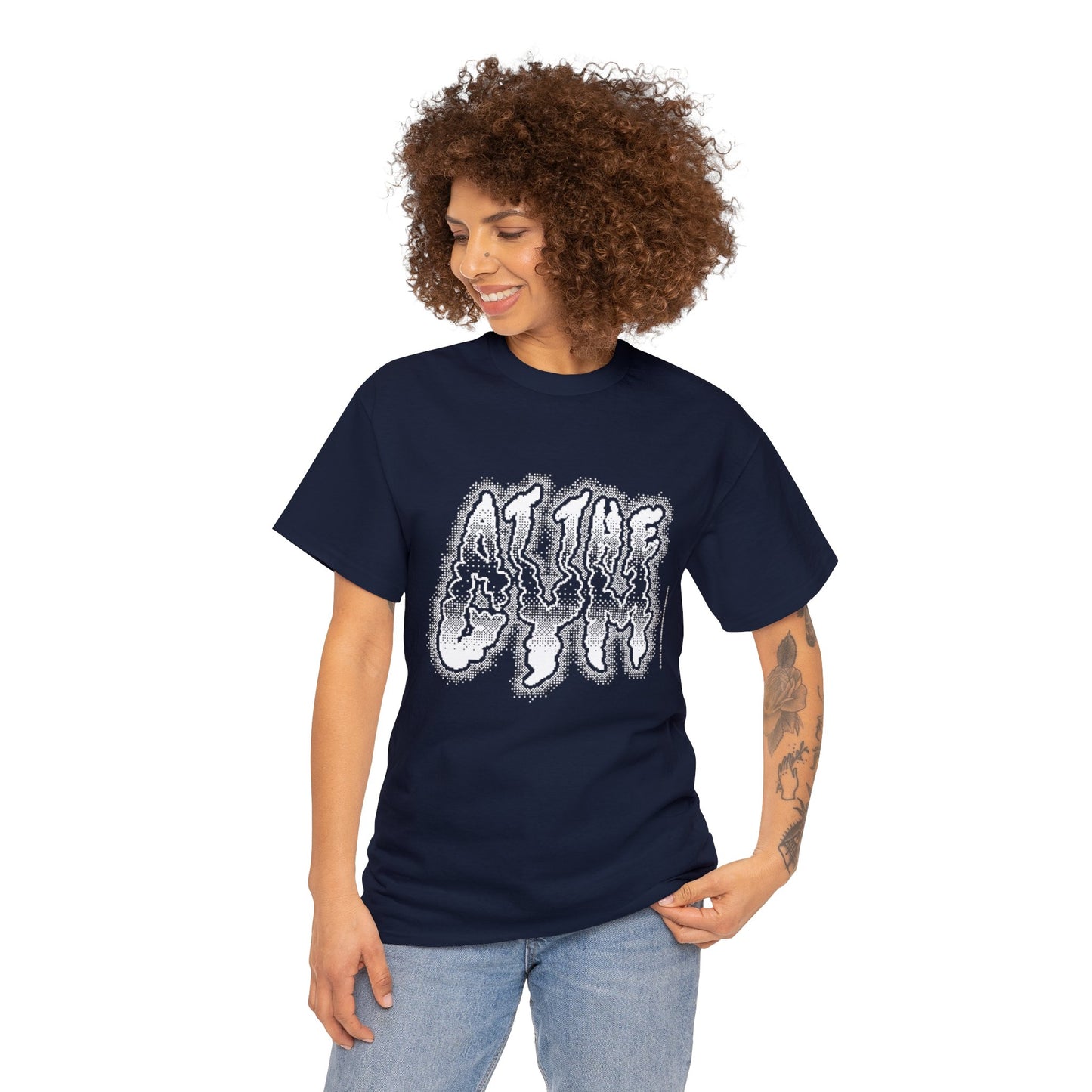 At The Gym | Halftone Pixel T-Shirt | White/Black Print