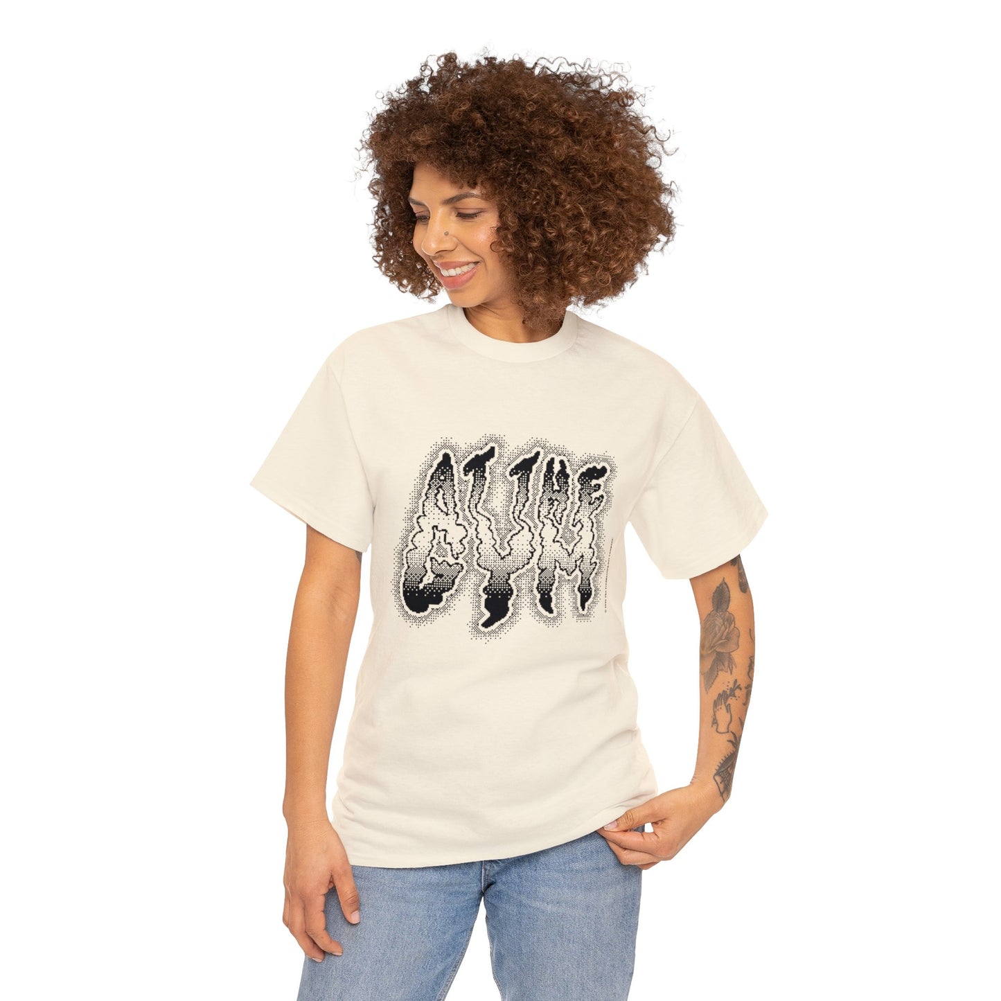 At The Gym | Halftone Pixel T-Shirt | White/Black Print